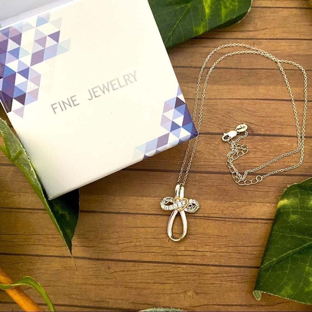 Cross CZ I Love You Sterling Silver Necklace